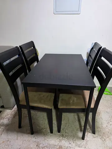 Compact 4-Seater Dining Table Set — Dark Wood Finish