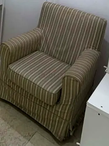 Comfortable Single Armchair with Striped Fabric — Good Condition