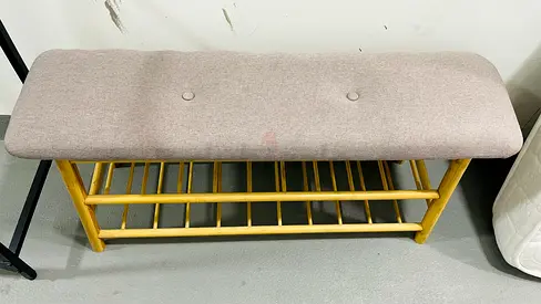 Bamboo Bench with Shoe Rack - Light Beige Cushion