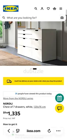 IKEA NORDLI 7-drawer Chest - White, 120x76 cm (Used, Good Condition)
