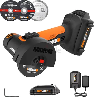WORX 20V 3 Cordless Mini Cutter WX801L.1 Compact Angle Grinder Tool w/ 2 Cutting
