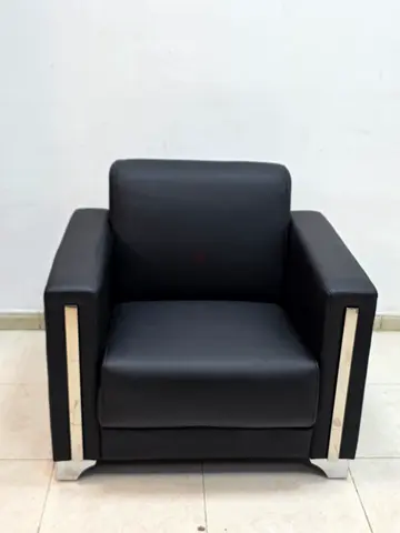 Black Leather Single Armchair with Metal Accents