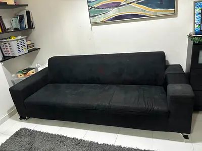 Black 3-Seater Fabric Sofa — Good Condition