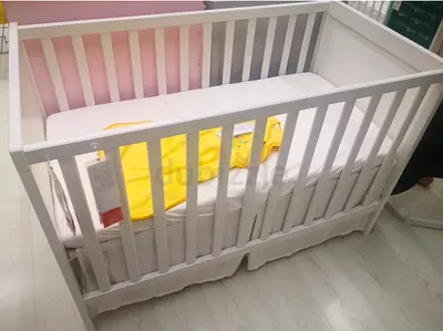 IKEA White Wooden Baby Crib with Mattress — Good Condition