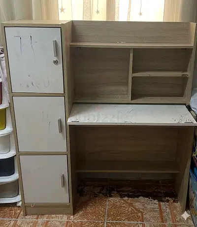 Light Wood Study Desk with Storage Cabinet - Used, Some Marks