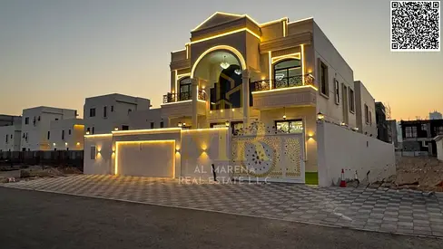 Luxury villa for sale in Al Helio 2. Elegant design featuring 5 spacious bedrooms and ultra-luxurious finishes in a strategic location in Ajman 🏡✨