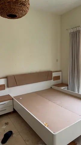 Queen Size Bed Frame with Headboard and Two Nightstands - White