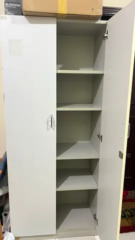 Tall White Storage Cabinet with 5 Shelves - Good Condition