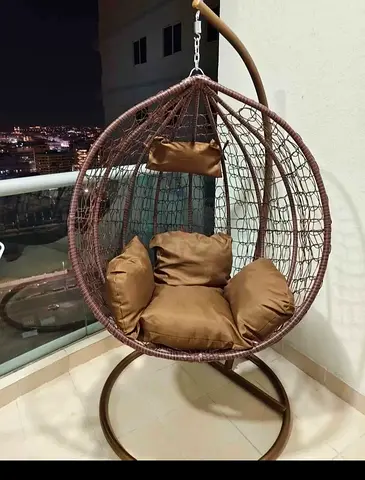 Hanging Egg Rattan Swing Chair with Stand and Cushions