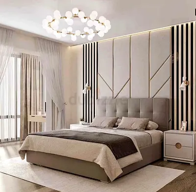 Modern Upholstered King Bed with Padded Headboard and Nightstands (Set)
