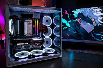 Custom White Gaming Desktop PC with RTX GPU and RGB Fans