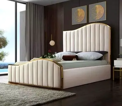 Brand new Queen size fully customisable bedframe in soft Fabric Hydraulic storage can be installed