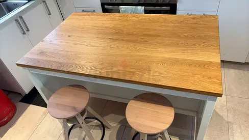 Solid Wood Kitchen Island Table and Two Stools - Compact Dining/Prep Table