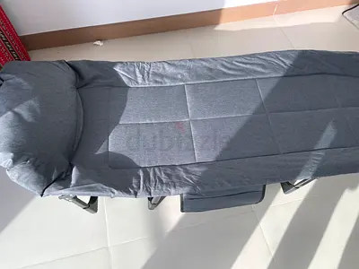 Folding lounge daybed/guest bed with cushion — grey, good condition