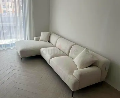 Light Beige L-Shaped Upholstered Sofa with Chaise (3-Seater)