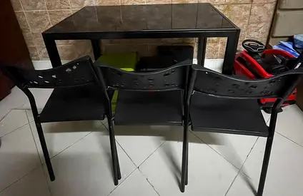 Black Glass-Top Dining Table with 3 Matching Chairs - Compact Set