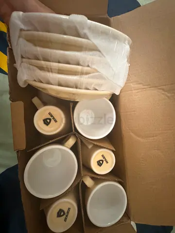 Set of 6 Ceramic Coffee Mugs - Light Cream