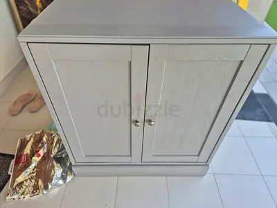 Compact 2-door Wooden Cabinet / Storage Cupboard - Light Grey