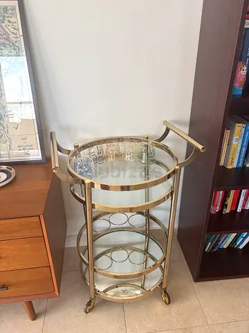 Gold Metal and Glass Two-Tier Bar/Serving Trolley Cart