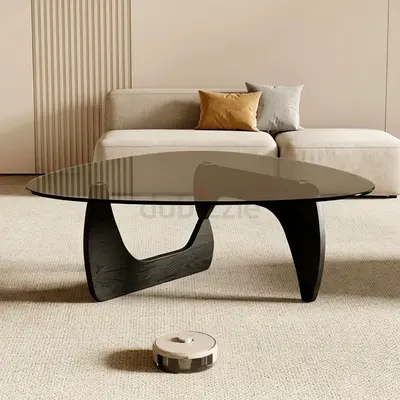 Modern Black Glass Coffee Table – Solid Wood Base – 114×82×40 cm