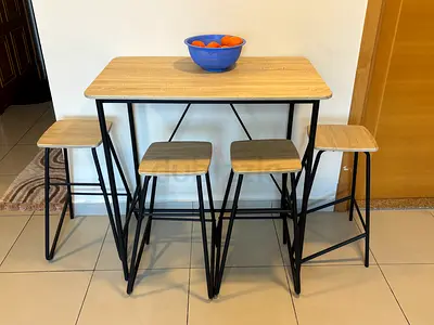 High Table Set with 4 Stools – Stylish  Space-Saving!