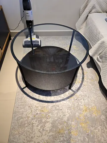 Round Glass Top Coffee Table with Black Metal Base