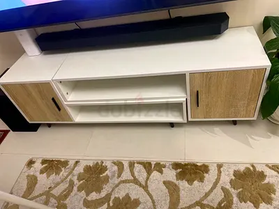 White and Oak TV Unit with Storage Cabinets - Good Condition