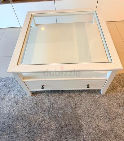 White Glass-Top Coffee Table with Drawer