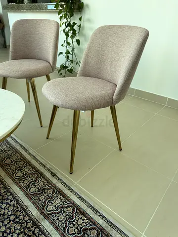 Set of 2 Modern Upholstered Dining Chairs with Gold Legs