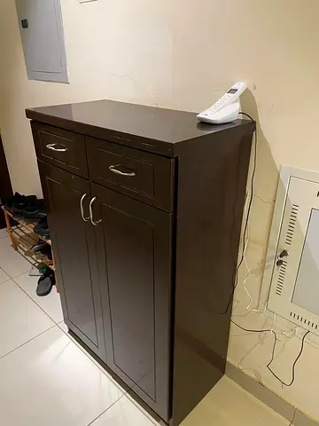 Dark Brown Wooden Storage Cabinet with Drawers and Doors