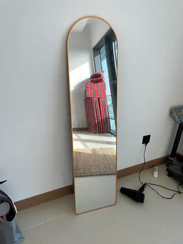 Full-Length Arched Wall Mirror with Thin Gold Frame