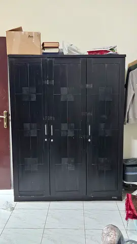 Used Black Wooden Wardrobe - 3 Doors, Very Good Condition