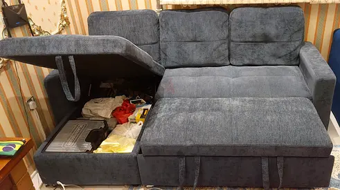 Blue L-shaped Storage Sofa Bed — Compact Convertible Couch with Chaise