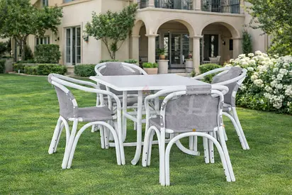 Modern White  Grey Outdoor Table Chair Set - Stylish 4 Seater Rattan Outdoor Dining Set For Terrace