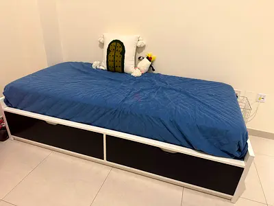 White single bed with large under-bed drawers - good condition