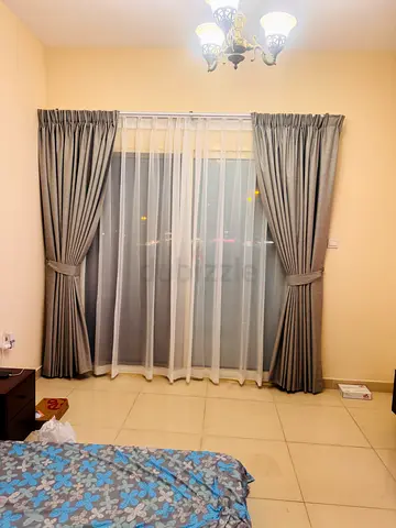 Blue blackout curtains with white sheer panel - set of 2 panels