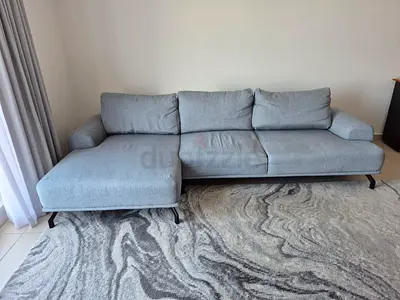 Light Grey L-Shaped Fabric Sofa with Chaise - 3 Seater
