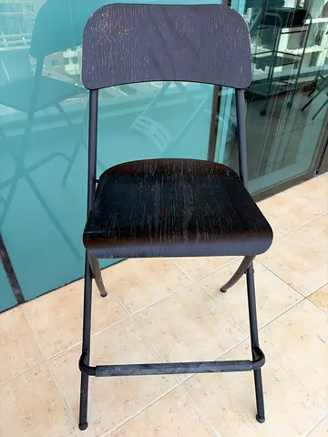 Simple Vintage Wooden Seat Bar Stool with Metal Frame