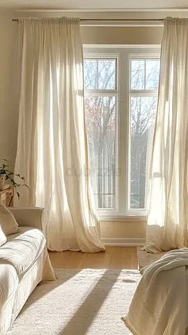 Pair of Light Beige Floor-Length Curtains - Ready to Hang