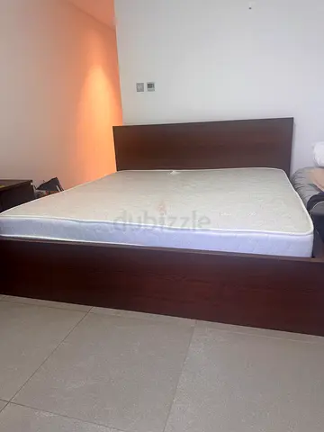 King size wooden bed frame, chest of drawers and bedside tables 2 pieces