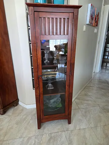 Tall Wooden Display Cabinet with Glass Door - Solid Wood Finish