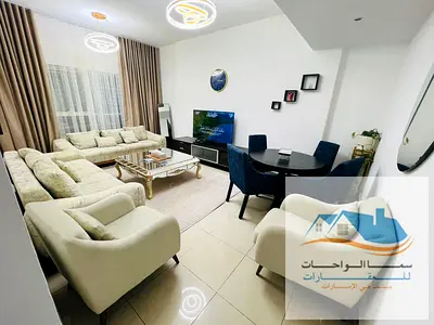 Al Sharqa Khan, Rose Tower, one-bedroom apartment with a living room, two bathrooms, a kitchen, and a full view of the Khan Corniche. Neatly furnished