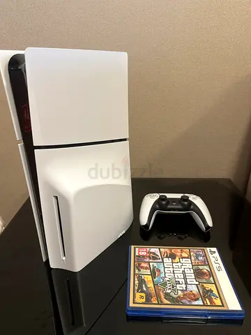 PlayStation 5 slim (White) with DualSense Controller and GTA V Disc