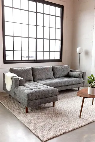 Grey L-shaped Fabric Sofa with Left Chaise – Modern, Comfortable