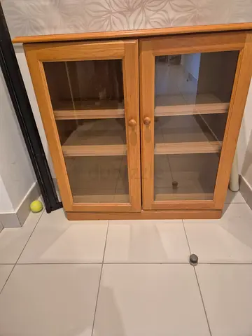 Small Solid Oak Glass-Door Cabinet / Storage Cupboard