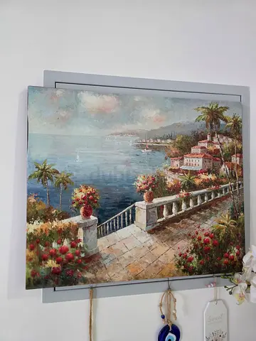 Coastal Terrace Oil-Style Painting on Canvas