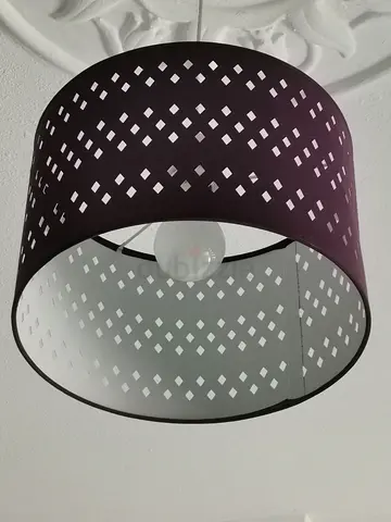 2nos Ceiling Pendant Lamp with Patterned Drum Shade - Purple