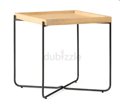 Small Wooden Tray Side Table with Metal Frame - Light Oak Finish