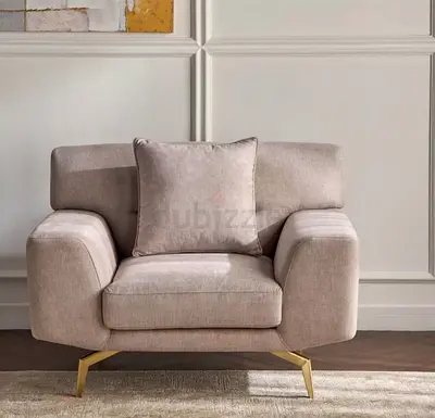 Beige Modern Accent Armchair with Cushion and Gold Legs- Modern Luxe Armchair – Deep Comfort  Eleg
