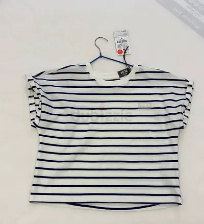 Lefties White Navy Striped Short Sleeve Girls Top (Brand New) Size 11-12 152 CM